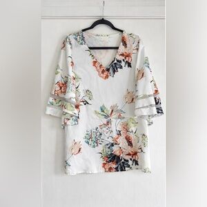 Floral V-Neck Blouse with Ruffle Sleeves